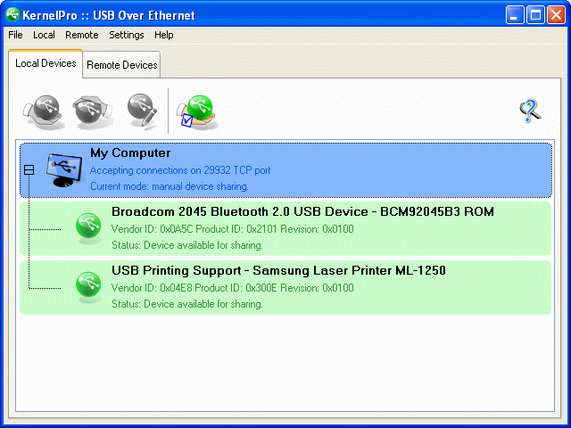 USB over Ethernet Screenshot